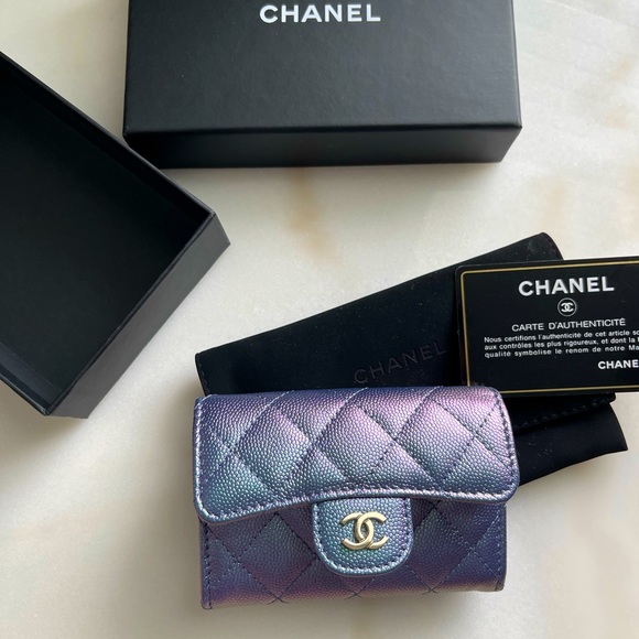 CHANEL Handbags - Chanel Iridescent Purplish Blue Caviar Card Holder